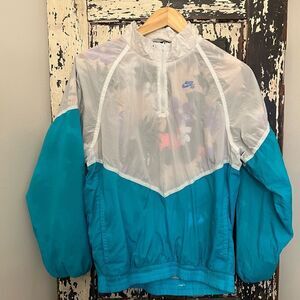 Nike SB Retro Pullover Skate blue/white/floral jacket.  Size XS